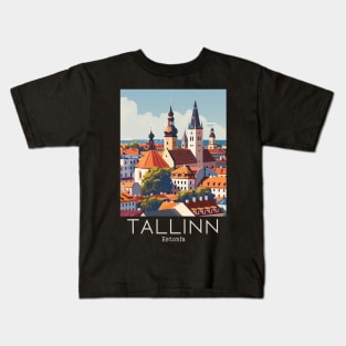 A Vintage Travel Illustration of Tallinn - Estonia Kids T-Shirt